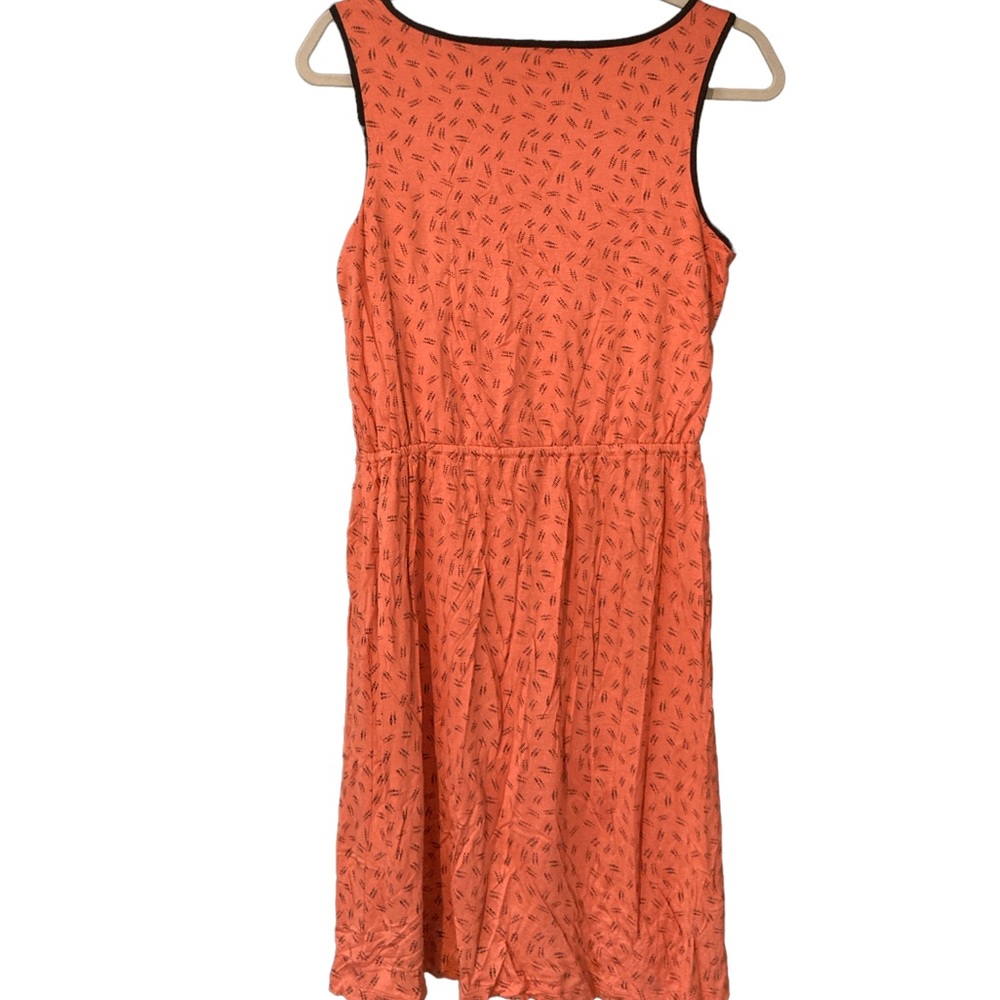 LOFT Knit Print Dress Medium Peach & Black Elastic Waist Tank Blouson Sleeveless